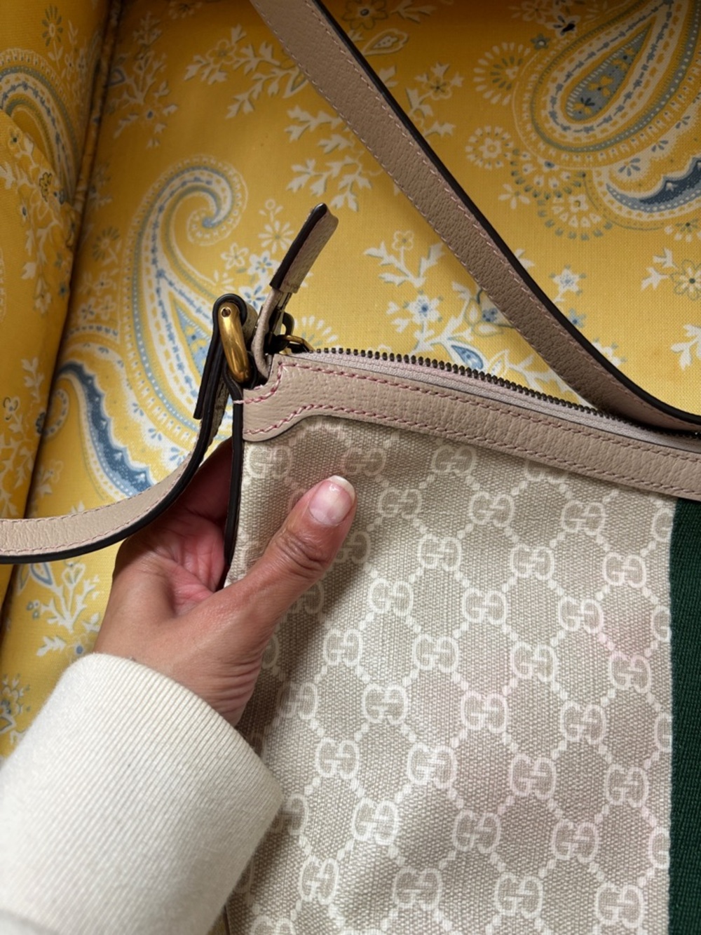 Gucci Beige GG Canvas Ophidia Half Moon  Bag with Green and Red Web - Picture 11 of 17
